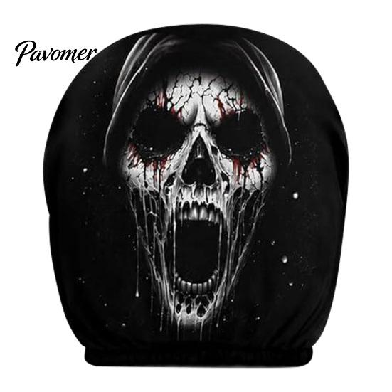 Horror Theme Auto Accessories Funny Expression Car Headrest Cover,Elastic Seat Protector, Universal Scary Novelty Gift for Lovers Ghost Face Interior