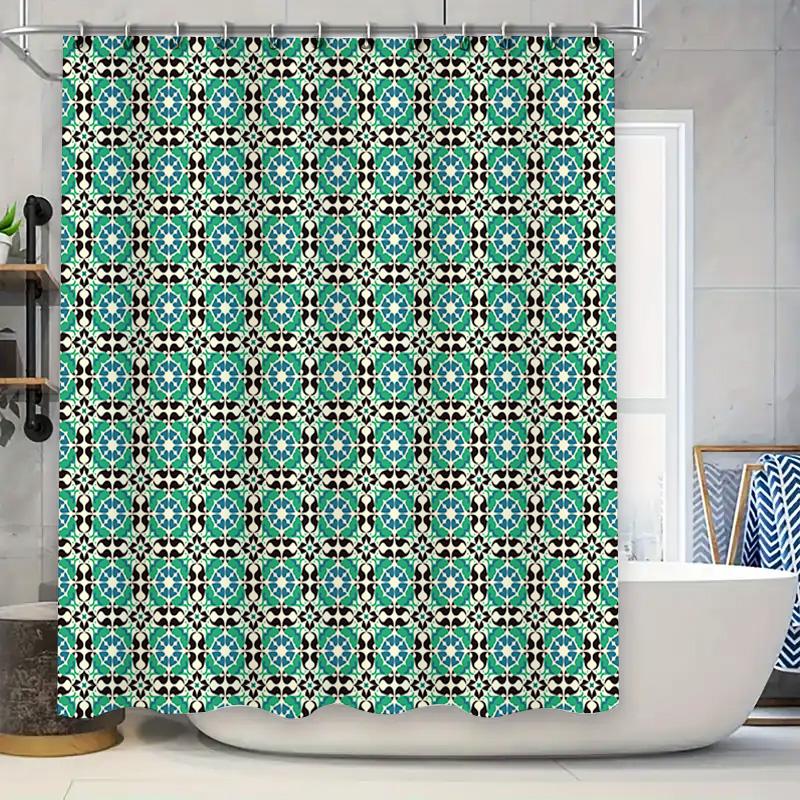 

Vintage Green White Pattern Shower Curtain For Bathroom Decor Rectangular Size 72X84 Inches Easy Install Hook Included W60H190(CM)-1 Pcs