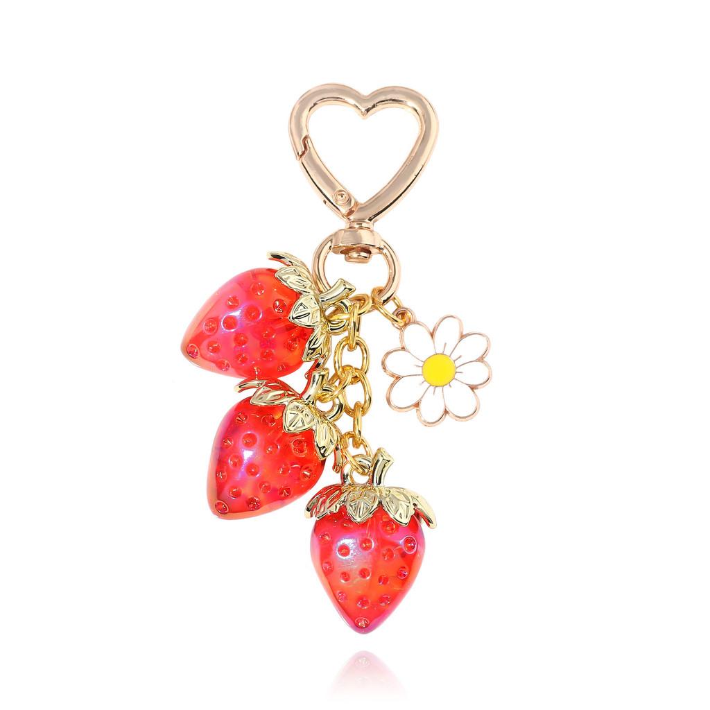 

Cute Heartshaped Strawberry Sunflower Keychain With Metal And Acrylic For Girls And Teens