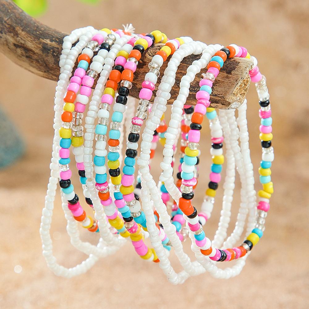 Радужный Браслет из Рисовых Бусин Ручной Работы Многослойный Штабелируемый Бохо Стиль Ins Модный Для Женщин