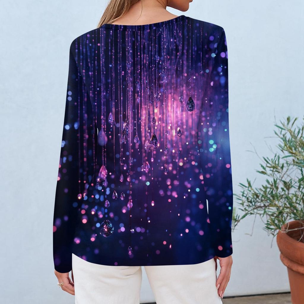 Dammode Casual Långärmad Tryck Rundhalsad Topp