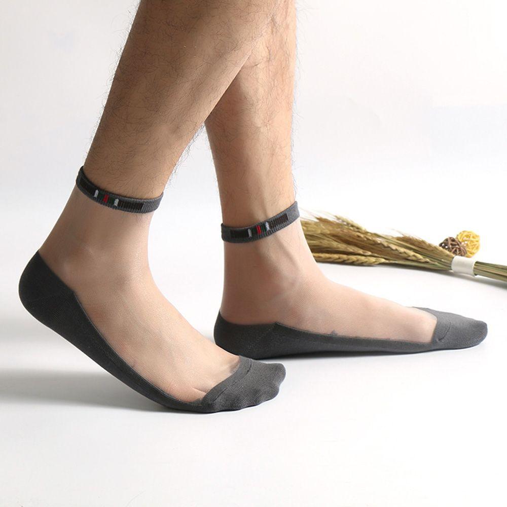 Summer Men Transparent Glass Silk Ultra-Thin Cotton Short Crew Short Socks Invisible Socks