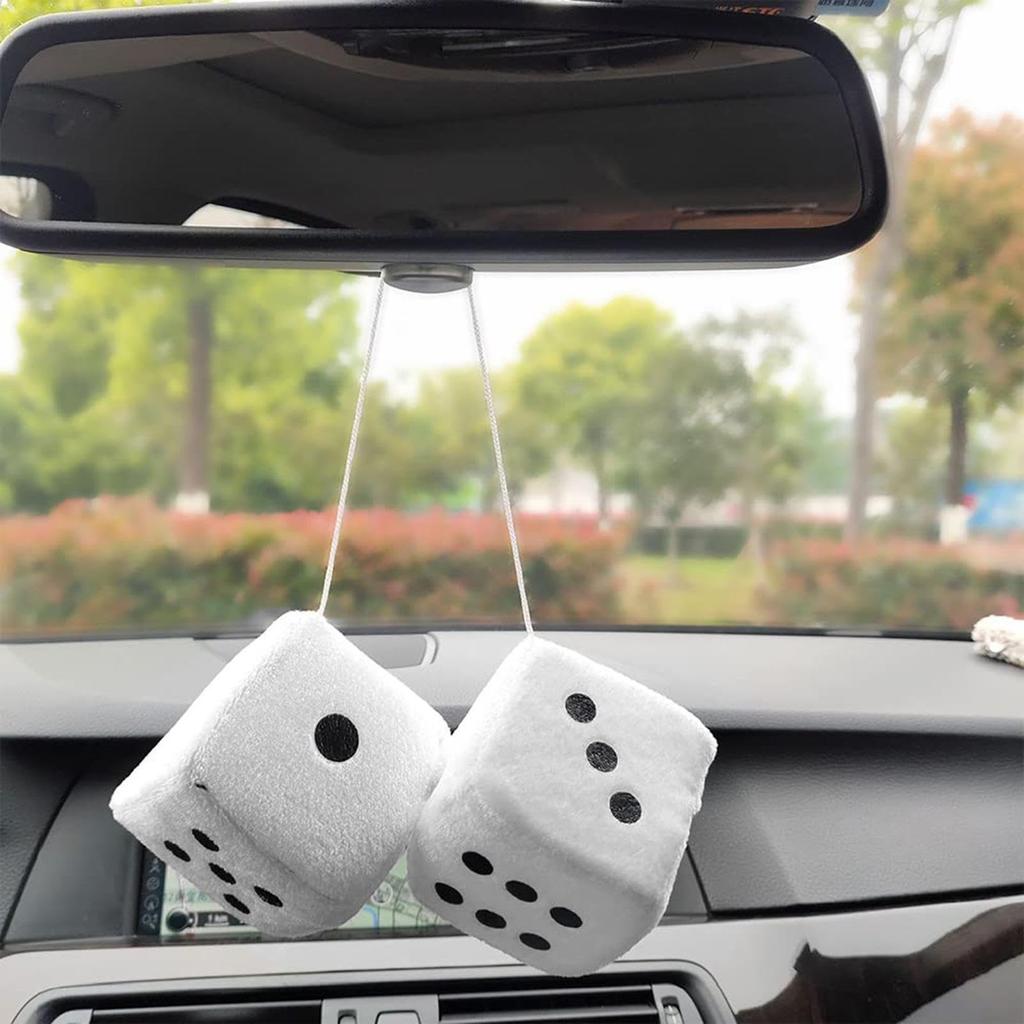 Car Dice Rearview Mirror Plush Car Rear View Mirror Decoration Plush Dice Rearview Mirror