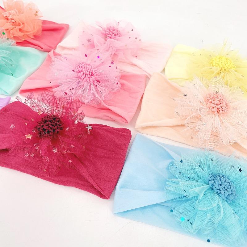 New mesh star flower headband, baby nylon headscarf headgear Babyhead
