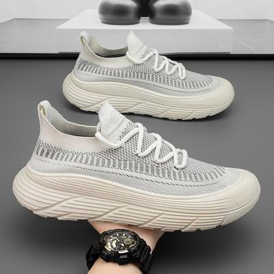 Letnie nowe męskie oddychające buty męskie na grubej podeszwie antypoślizgowe tkane na muchę casualowe buty z siateczki, lekkie na miękkiej podeszwie, modne buty z miękką cholewką