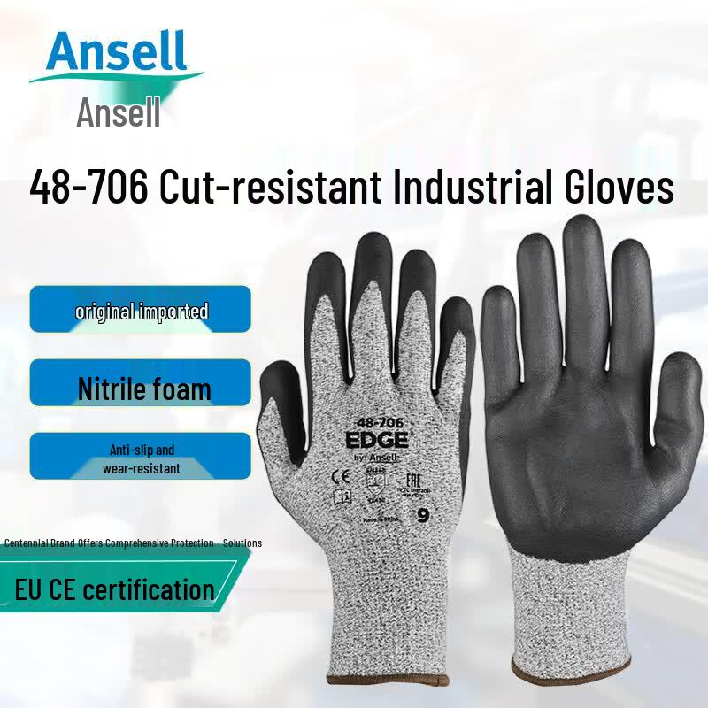 Ansell 48-706 Nitrile Coated Cut Resistant Industrial Safety Gloves L