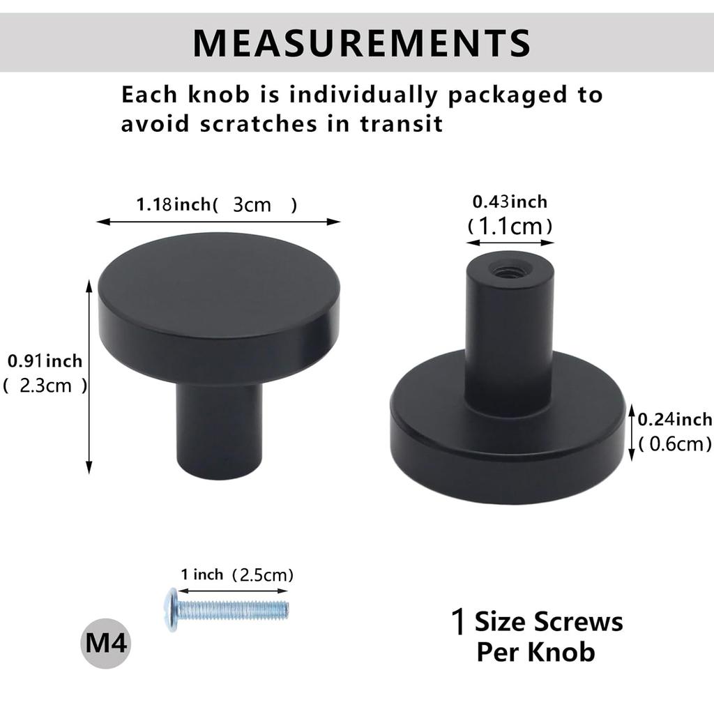 5/8/16/30/50 Stück Schrankknöpfe, massive Kommodenknöpfe, Schubladenknöpfe, Küchenschrankknöpfe, mattschwarze runde Einlochknöpfe für Schränke und Schubladen