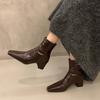 Fashion SUOJIALUN 2025 Winter New Brand Women Ankle Boots Fashion Round Toe Med Square Heel Short Boots Round Toe Outdoor Dress Pumps