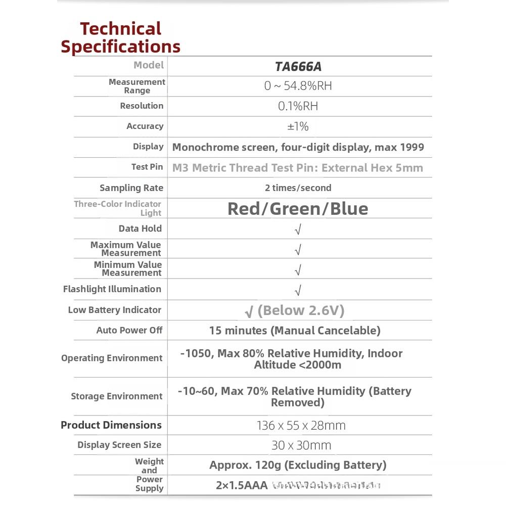 TA666A Digital Moisture Meter Designed for Wood and Structural Material Humidity Monitoring In Indoor Environments