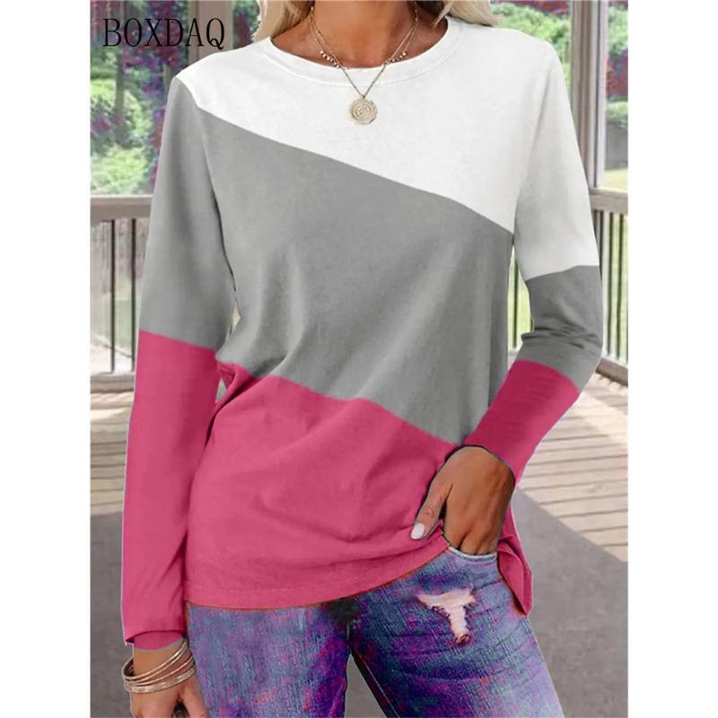Long Sleeve Women Fashion Patchwork Color T-Shirts 3d Print Street Ladies Tees 6XL Plus Size Loose Casual Female Tops