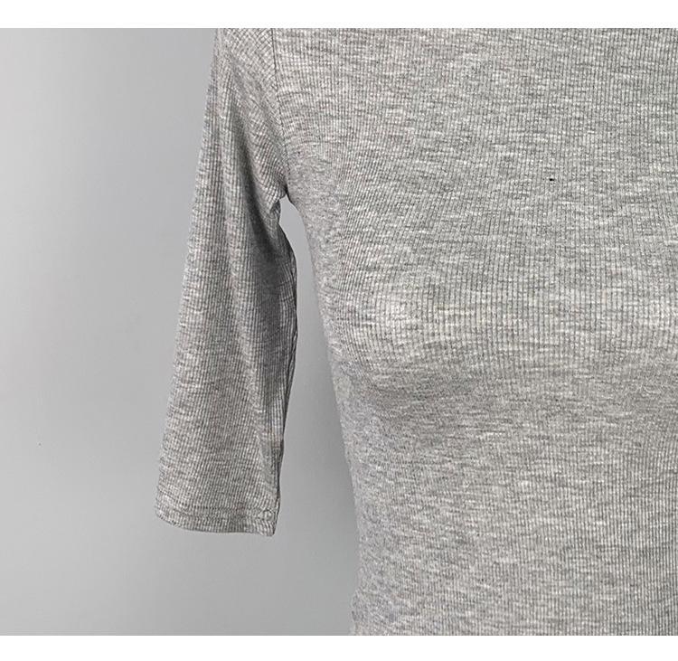 Dongdaemun Slim Ribbed High Neck Mid-Sleeve T-Shirt - Flattering Office Wear