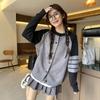 College Style Long-sleeved Contrasting Color Splicing Knitted Sweater Women's Clothing Autumn Loose Age-reducing Cardigan Versatile Jacket
