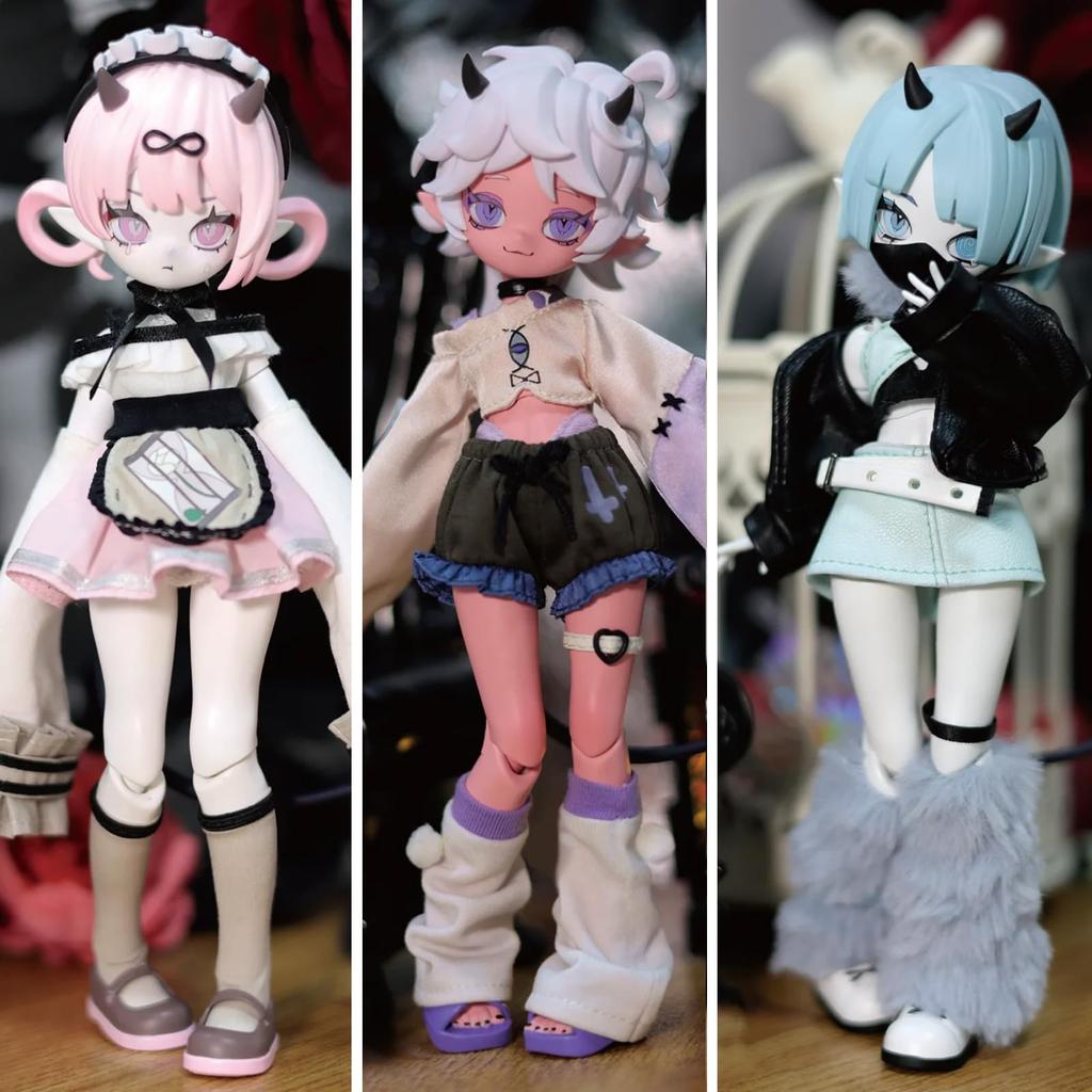 Bahomu Blind Doll Devil Horn Series BJD Articulated Doll Blind Box 1/8 Scale 19cm Cute Devil Girl Doll Collection 6 Types + 1 Secret Type Dress-up (1
