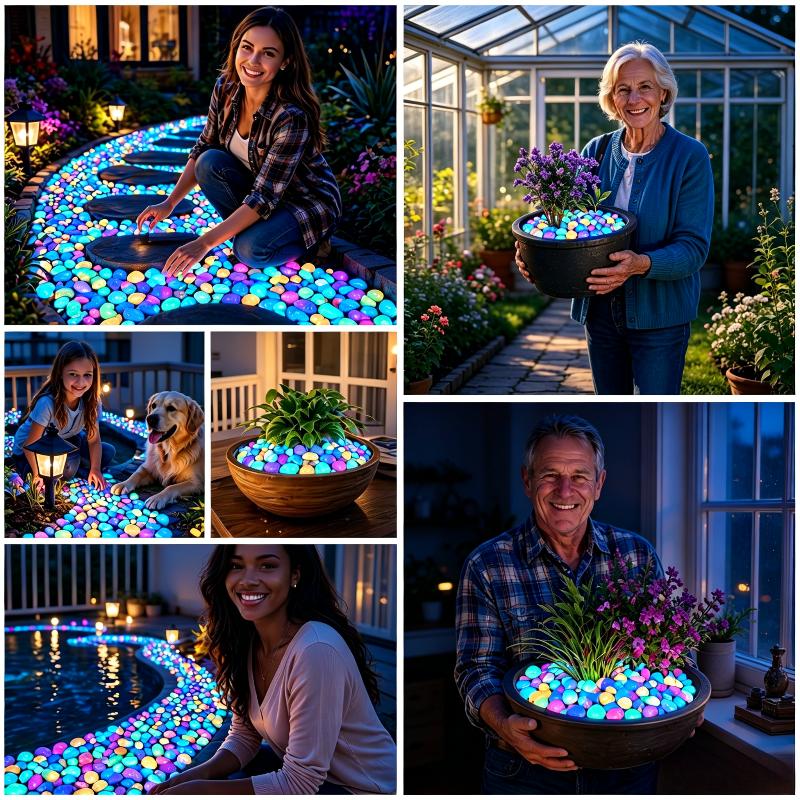 2026 Colorful Glow-in-the-Dark Garden Stones Night Guide Luminous Pebbles Rainbow Glow In The Dark Stepping Rocks Outdoor