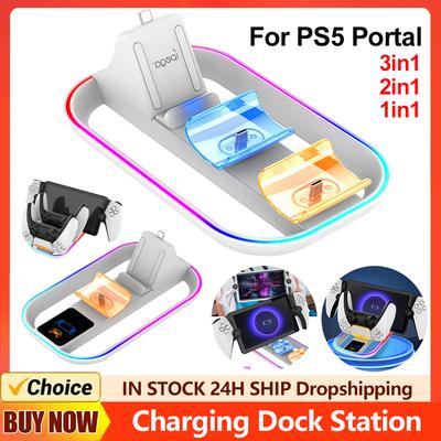 Ladebasis für PS5 Portal Konsole mit 2 Ladeanschlüssen für PS5 Controller Ladestation mit RGB und Ladekabel