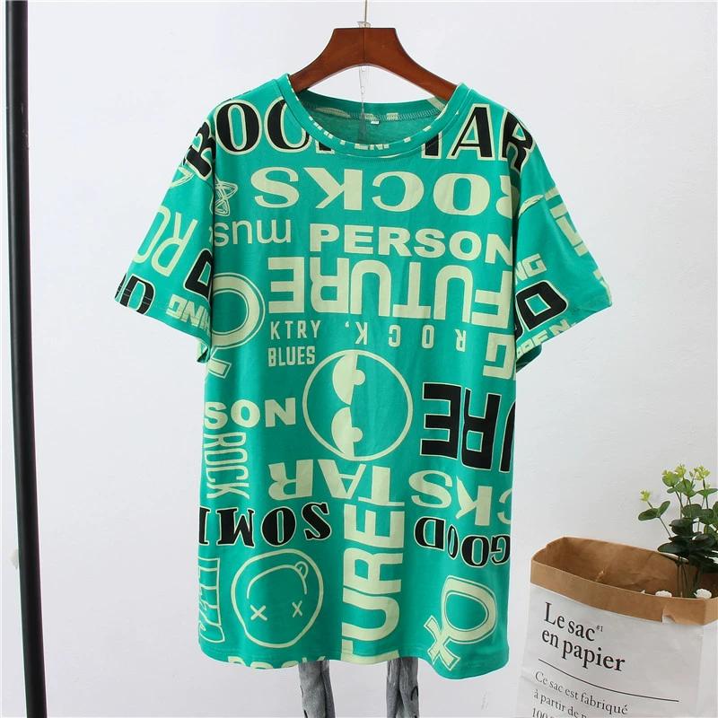 

летние женские футболки с буквенным принтом большого размера с графическим принтом модные футболки для пар y2k топы XXL зелёный