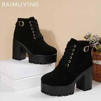 Winter Platform Women Ankle Boots Suede Lace Up Designer High Heels Shoes 2025 Trend Winter Chunky Pumps Goth Botas De Mujer