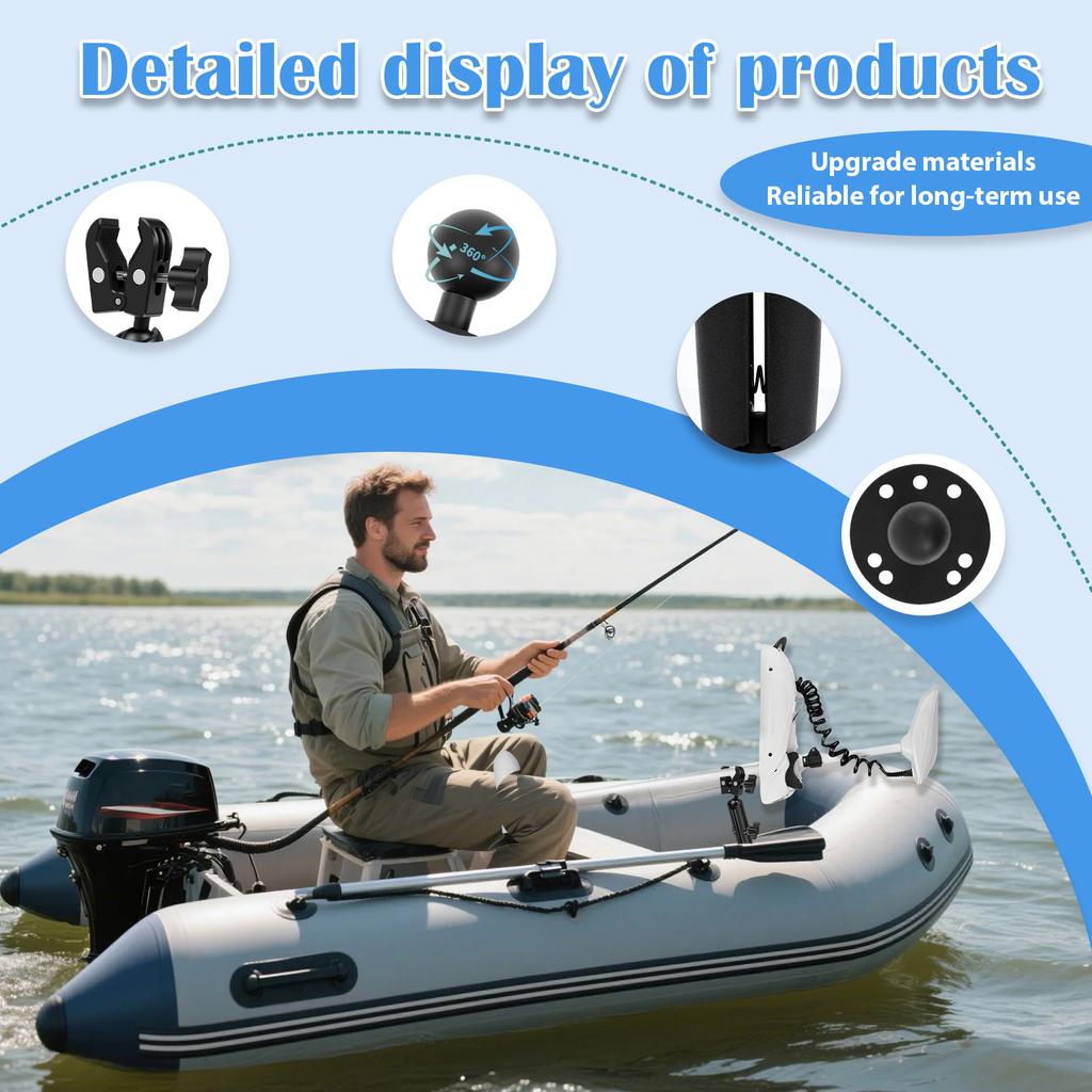 Suporte Estabilizador para Motor de Pesca com Trolling Braçadeira de Suporte Ajustável 360° Garra Resistente Liga de Alumínio Eixo do Motor de Pesca com Trolling para Barco
