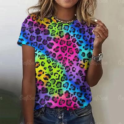 Summer Women Vintage T-shirt Colorful Leopard 3D Print Tops Tees  Short Sleeve Clothing Ladies T-Shirts