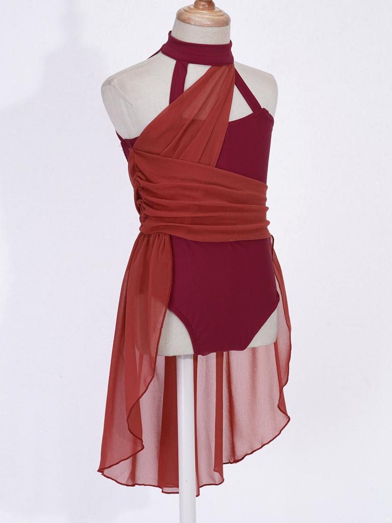 Mädchen-Ballettkleid für Kinder, gerüschtes Chiffon-Mieder, Tanz-Trikotkleid, lyrisches Tanzkostüm, zeitgenössische Tanzbekleidung