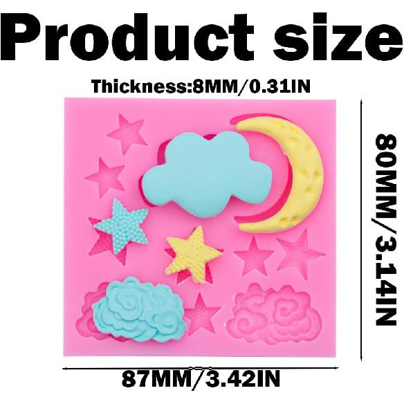 2 Pcs Moon and Star Molds Silicone, Moon Star Cloud Chocolate Molds, Cloud Fondant Mold for Chocolate Candy Baking Sugar Cakes Decorating