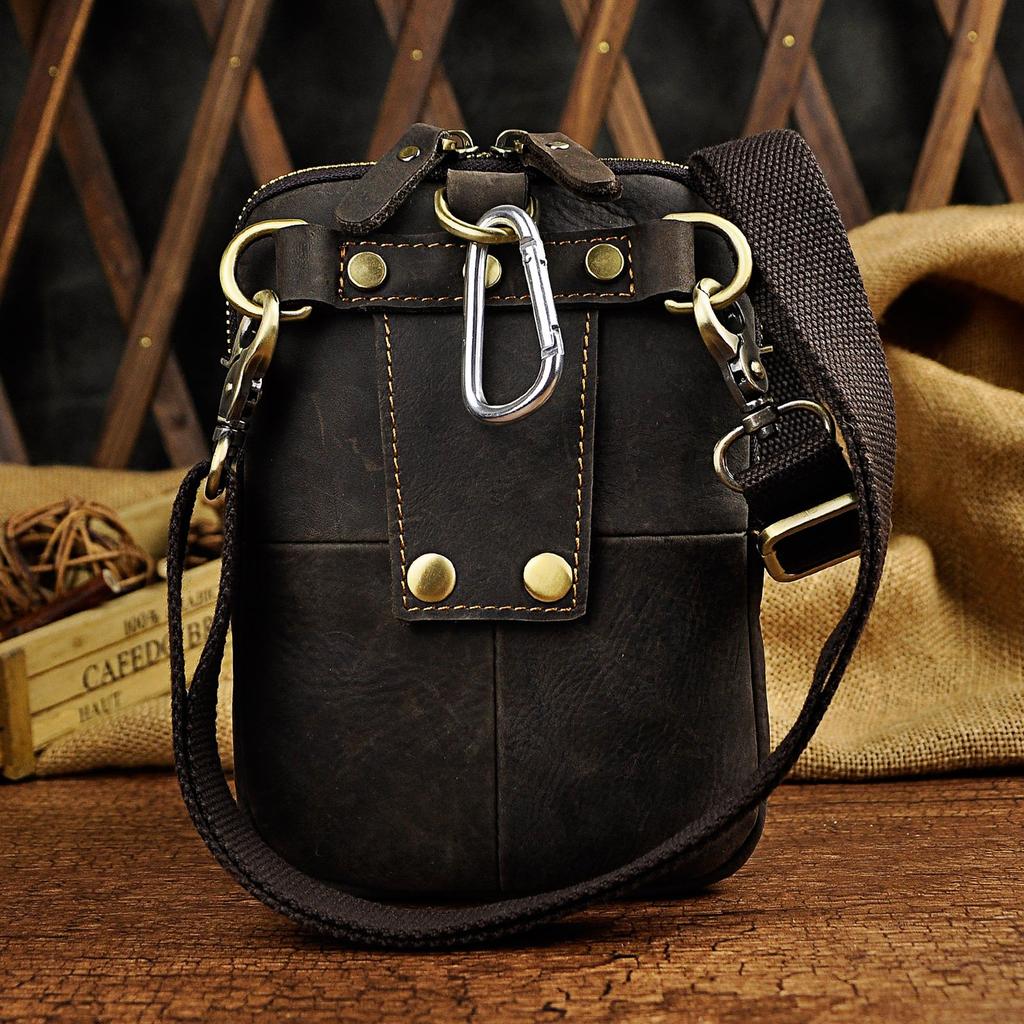 Genuine Leather Waist Fashionable Fishing Outdoor Motorcycle Leather Climbing Popular Stylish SWAT Military Tanker Design Small Messenger Shoulder