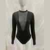 Y2K Spring and Summer Fashionable and Sexy Deep V-Perspective Mesh Splicing Long Sleeve Jumpsuit