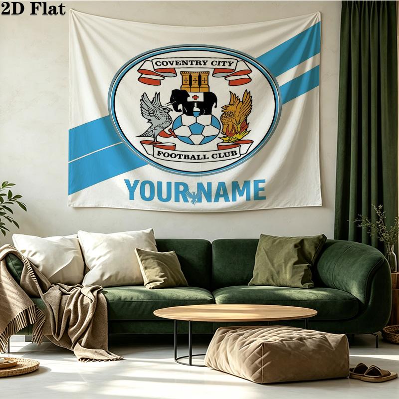 Custom Name Coventry City Printed Tapestry – Wall Hanging for Bedrooms, Dorms, and Home Decor