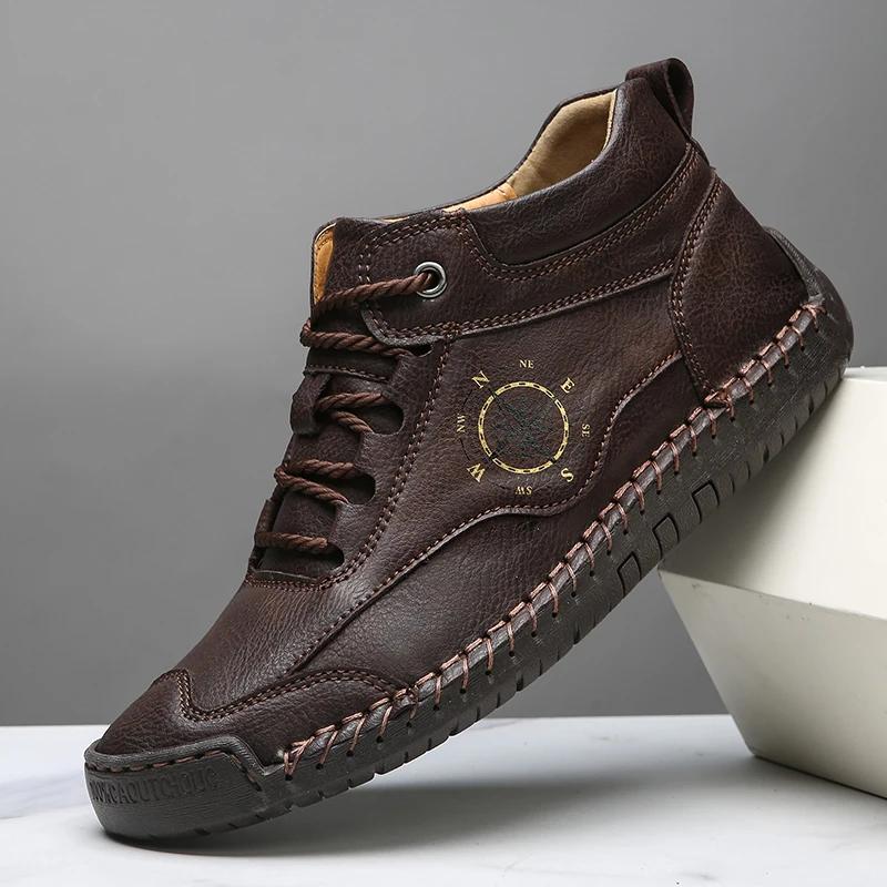 

Мужская кожаная повседневная обувь Ручная работа Дышащая мужская обувь Модные мужские кроссовки Мокасины Обувь для лодки известного бренда Большие размеры 38-48 38 темно-коричневого