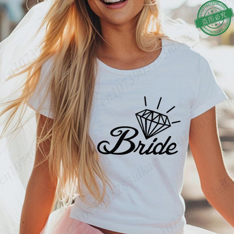 Team Bride Matching T-Shirts Diamond Ring Graphic Tees Bachelorette Hen Party Summer Short Sleeve O Neck Tops for Bridesmaids