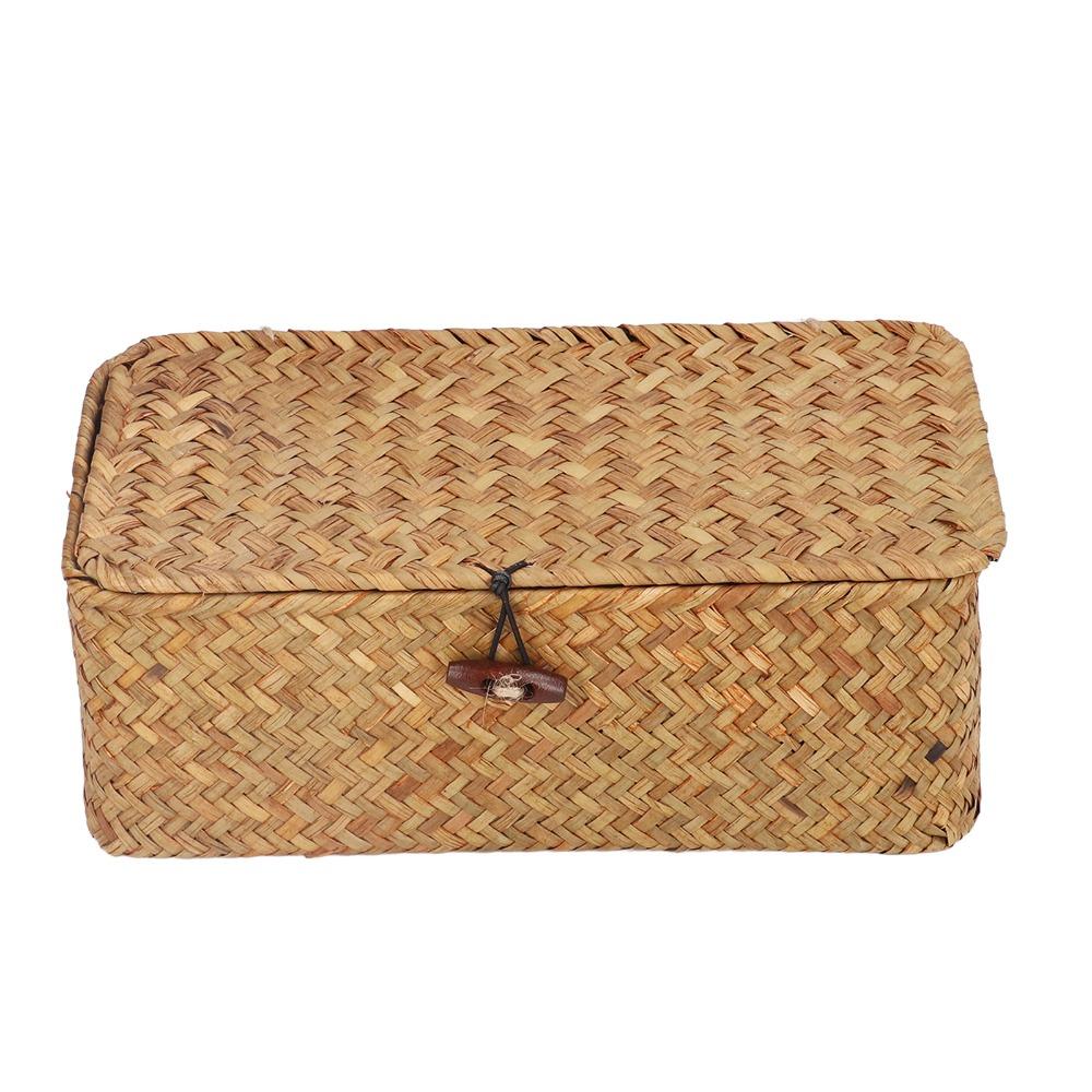 Handwoven Seagrass Storage Basket Seagrass Desktop Organizer Woven Rectangular Basket Office Desk