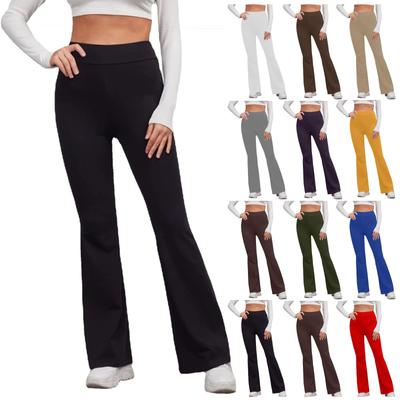 Women's Solid Color Yoga Pants Elastic Waist Sports Stretch Flare Running Casual Pants