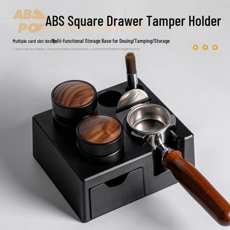 Multifunctional ABS Coffee Tamper Holder: Drawer Storage Box & Handle Bracket for Coffee Machine Workbench ABS Drawer Holder (51-58mm) - Black