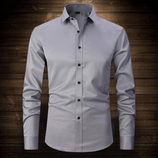 

Мужская рубашка весна-осень с отложным воротником, облегающая, однобортная, с длинными рукавами, однотонная, средней длины, для офиса, для деловых мероприятий и молодежного офиса M чёрный