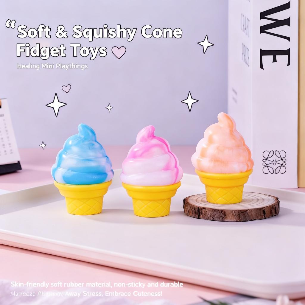 Dual Color Maltose Ice Cream Squishy Toy Stress Cone Shape Novelty Dessert Fidget Toys