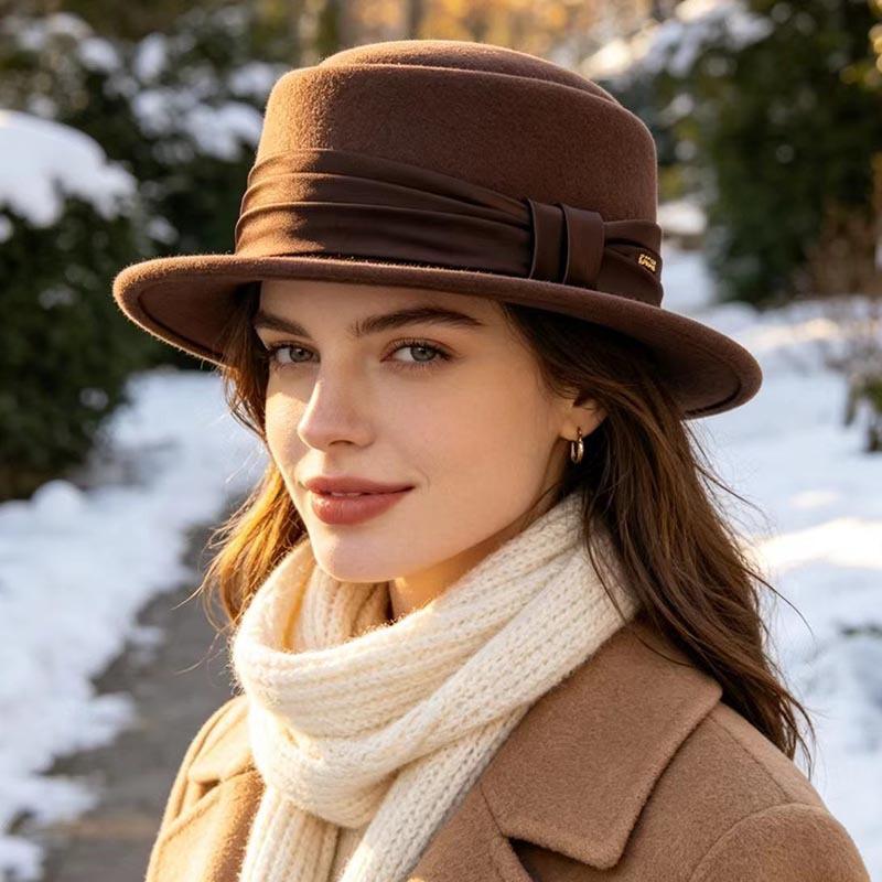 New warped edge wool top hat British retro autumn and winter jazz hat European and American women's short brim fashion versatile hat