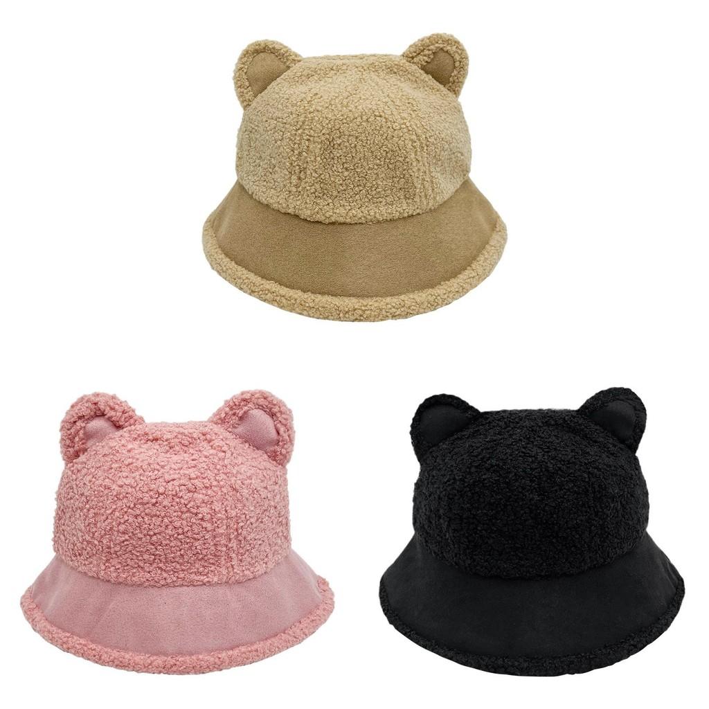 Ear Bear Winter Fisherman Hat Windproof  Warmth Plush Bucket Cap Outdoor Gift