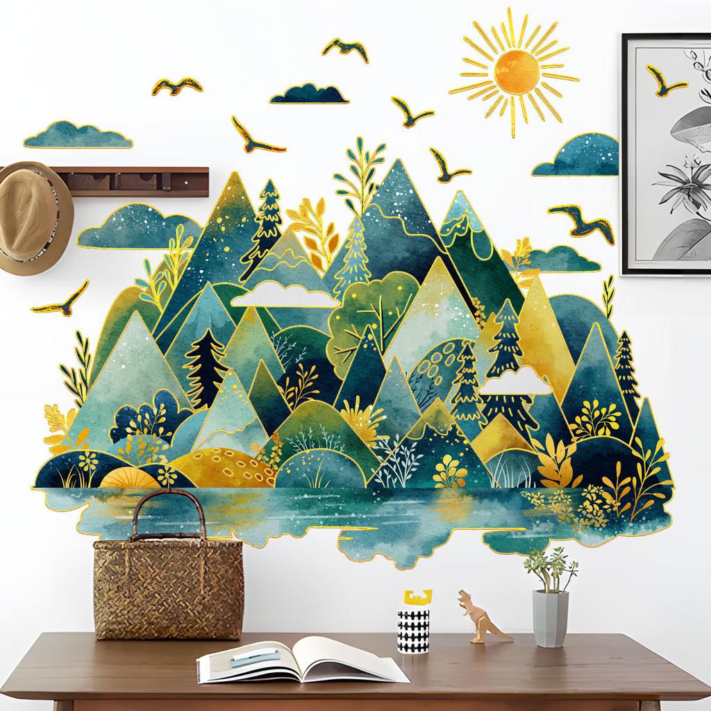 Tj026 Handgemaltes Tuschegemälde Landschaft Sonnenbronzierung Wandaufkleber Dekoration Kinderzimmer Schlafzimmer Hintergrund Selbstklebender Wandaufkleber