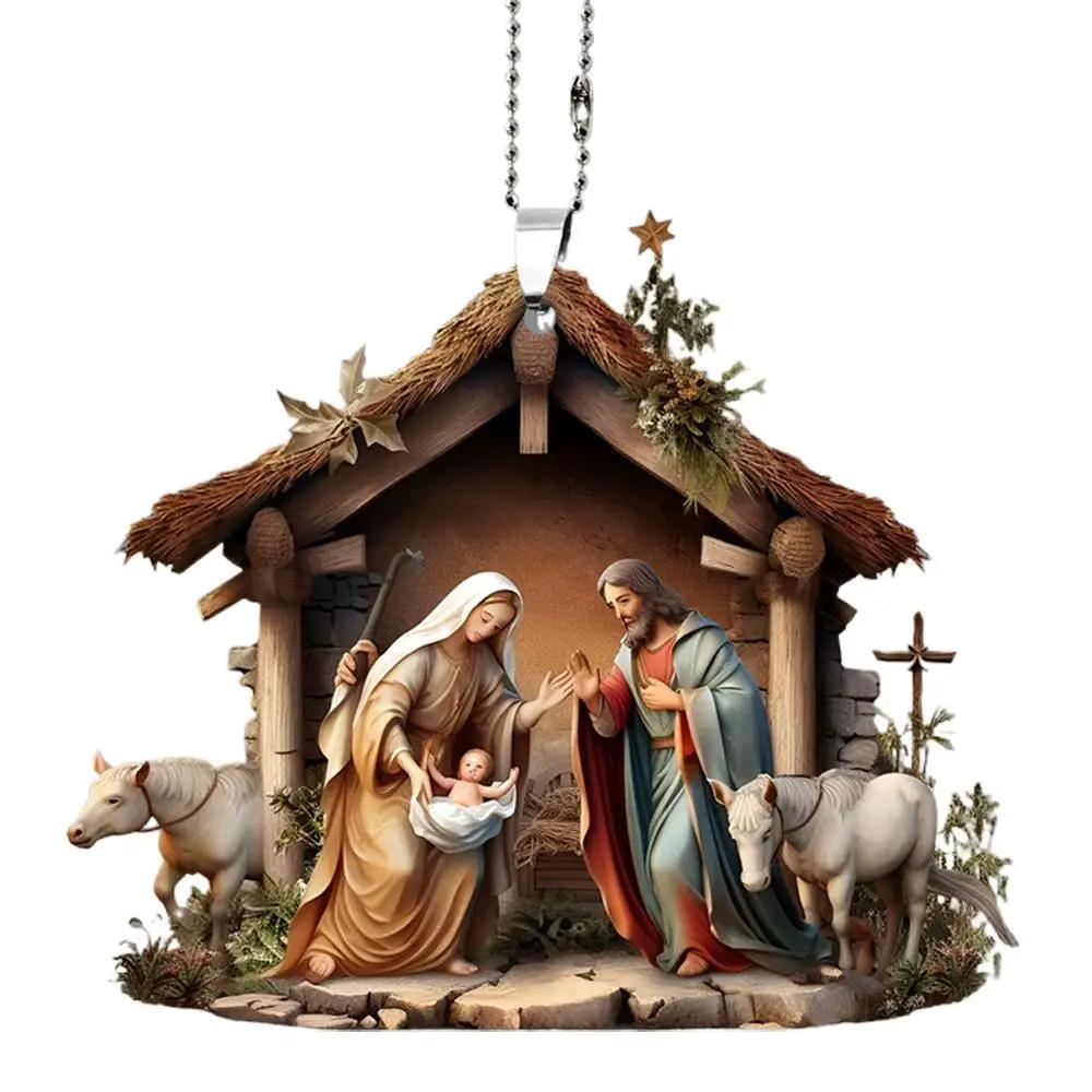 Family Prayer Scene Pendant Religious Symbol Nativity Pendant for Home Car 2025 G2G1
