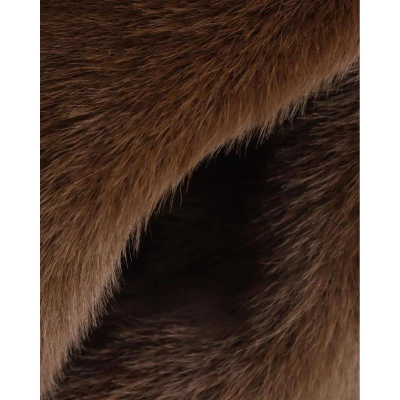 Women's Cropped Brown Faux Fur Coat Lapel Warm Winter Jacket Casual Streetwear