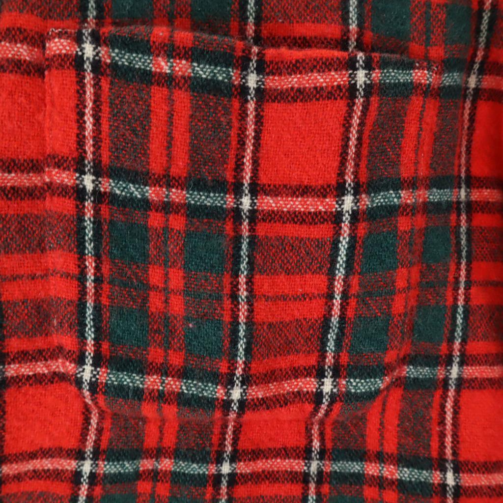 60s Vintage Wool Blend Check Pattern Long Sleeve Open Collar Shirt M Red Men's Used