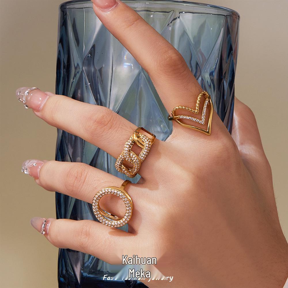 Unisex European-American Style Stainless Steel Zircon Heart Adjustable Pinky Ring