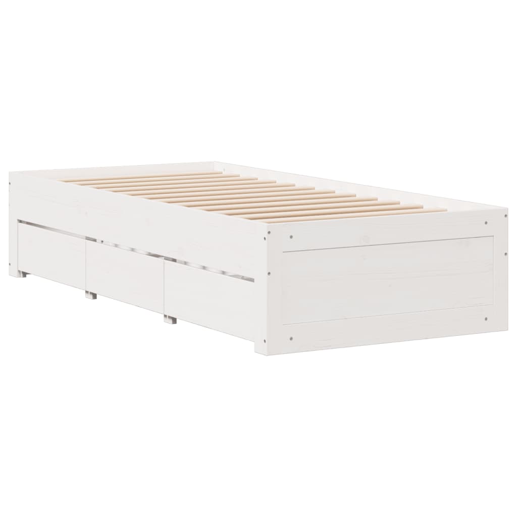 Solid Wood Bed Without Mattress with Drawers White 90x200 Cm