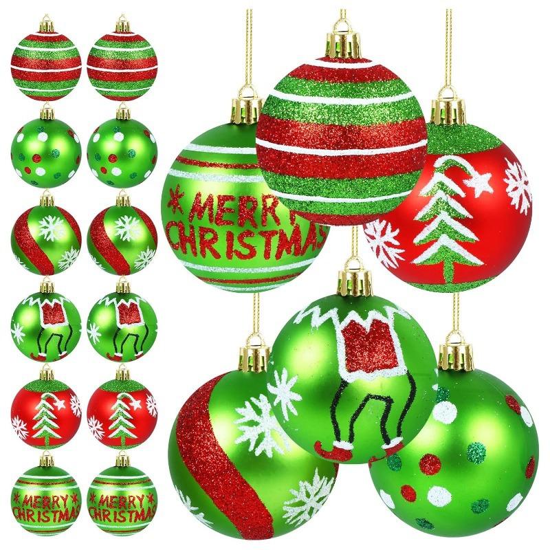 Christmas Tree Ornaments 12 pcs, 6 cm Santa Claus Baubles, Plastic Christmas Hanging Decorations, Festive Holiday Ball Set