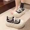 2025 ins denim lace-up platform muffin casual shoes board shoes dissolving shoes 7cm women's shoes tide increases and looks thin