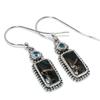 Natural Black Copper Turquoise, Blue Topaz 925 Solid Silver Earring 1.50" A3G11