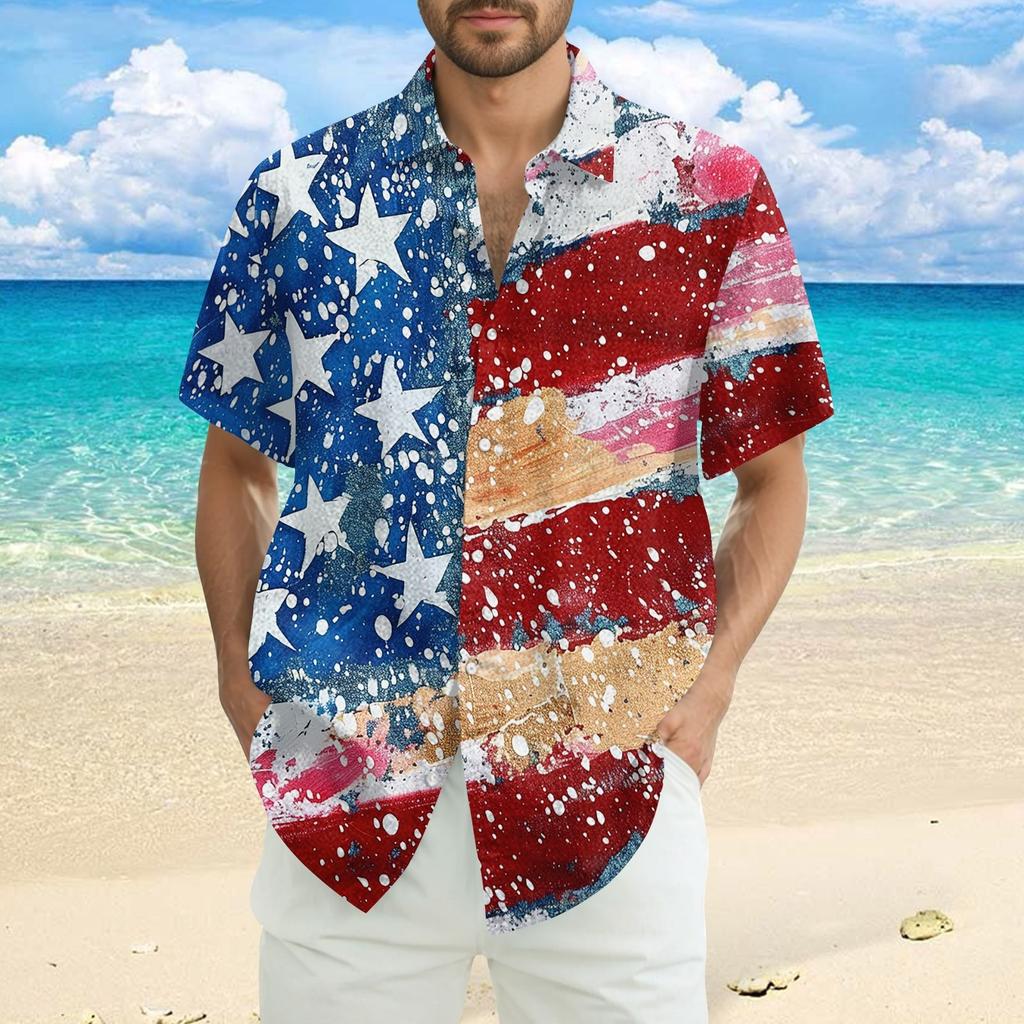 Herre Casual Casual Independence Day Print Kortarmet Skjorte