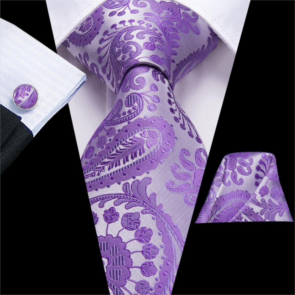 Hi-Tie Viola Unito Paisley Seta Cravatta da Matrimonio per Uomo Design Novità Fazzoletto Gemelli Regalo Set Cravatta Uomo Festa Business Dropshipping