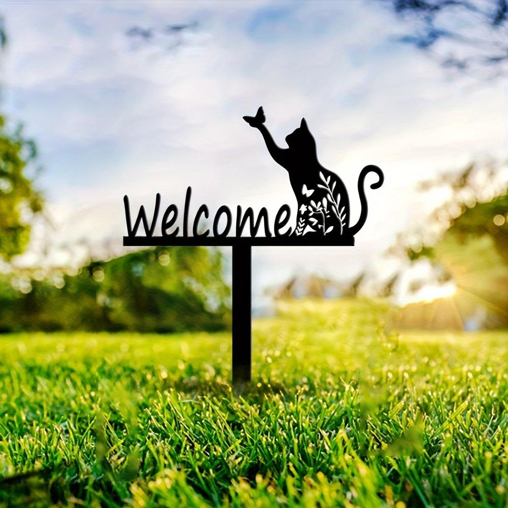 Metall-Katzensilhouette Gartenschild Außenbereich Terrassendekoration Rasenpfahl