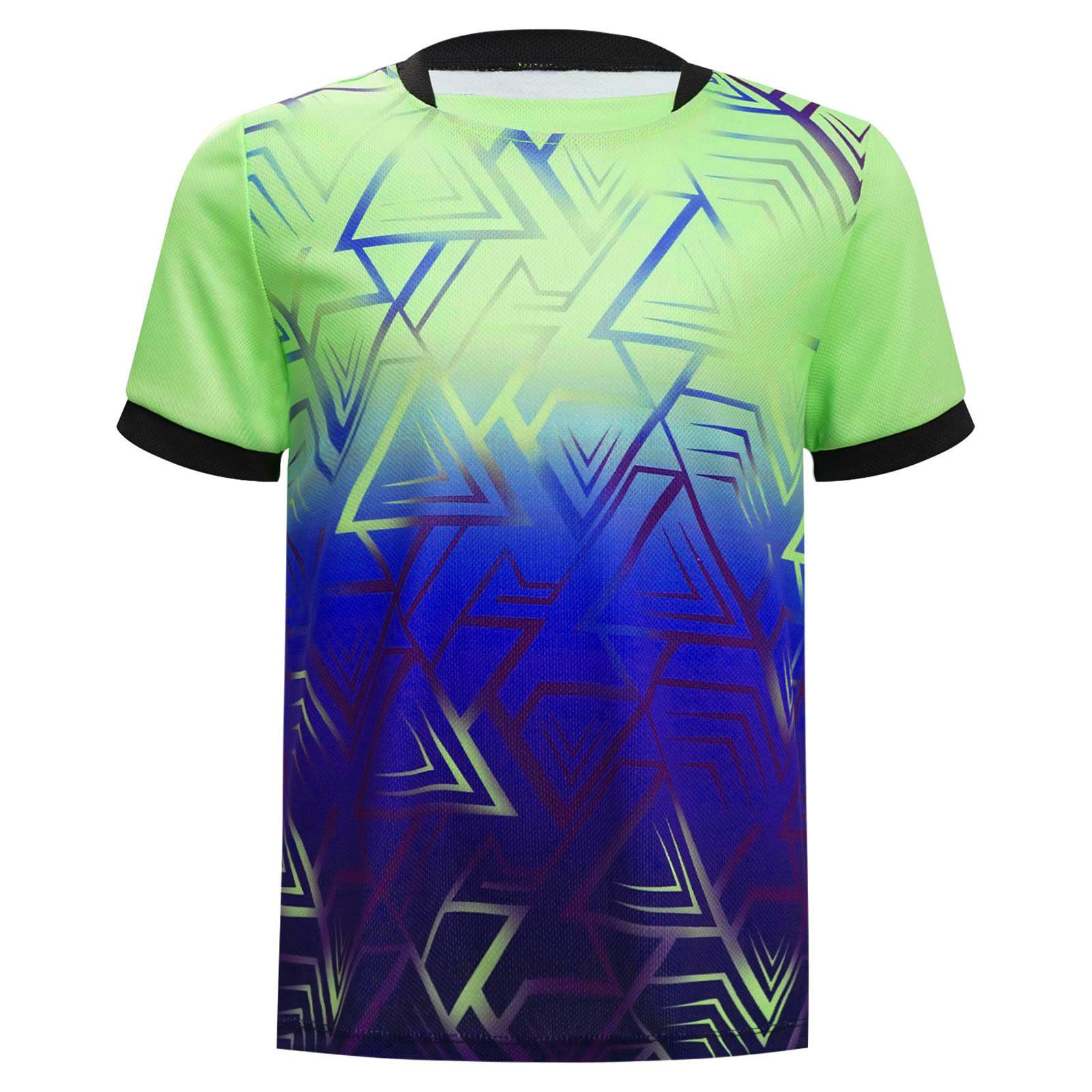 Jungen Geometrischer Print Sportoberteil Rundhals Kurzarm T-Shirt für Fußball Basketball Training Freizeitkleidung 3-4 Years green